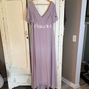 Ever Pretty Elegant Mauve V-Neck Flutter Sleeve Maxi Dress